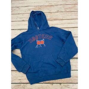 Hooters‎ Graphic Hoodie Blue Orange Owl Logo Pullover Sweatshirt Mens Medium